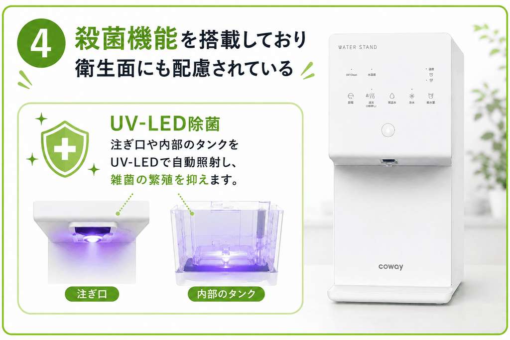 殺菌機能を搭載しており衛生面にも配慮されていることが分かる画像